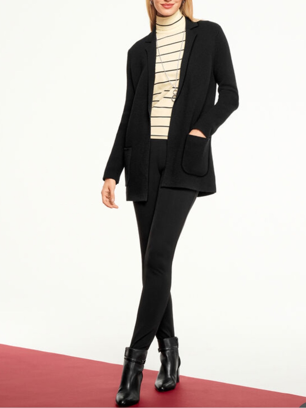 Talbots Notched Collar Sweater Blazer Size Medium Black Merino Wool Open Front